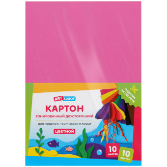 Картон цветной А4, ArtSpace, 10л., 10цв., тонированный, ассорти, 180г/м2