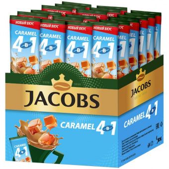 Кофе растворимый Jacobs "Caramel", со вкусом карамели, 4в1, порционный 24 пакетика*12г