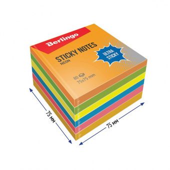 Самоклеящийся блок Berlingo "Ultra Sticky", 75*75мм, 6*80л, 6 неоновых цветов