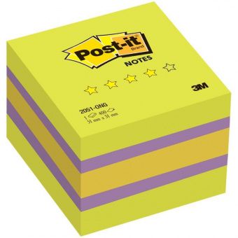 Самоклеящийся блок Post-it Original "Весна", 51*51мм, 400л, 3 цвета/зеленая неоновая радуга